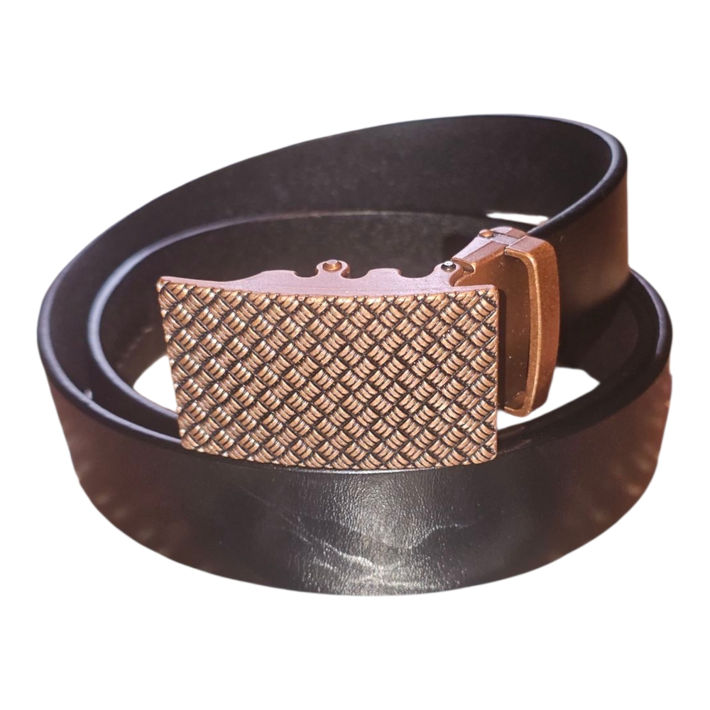 Sophisticated Black Belt with Textured Gold Buckle